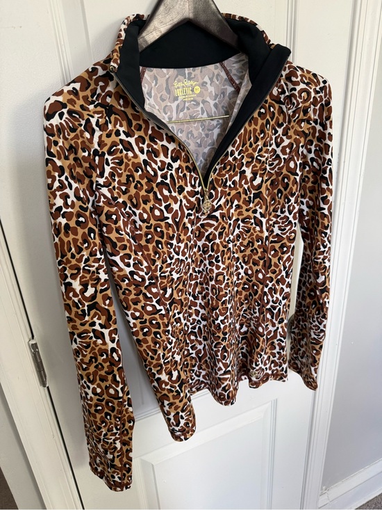 Lilly Pulitzer Tops - Lilly Pulitzer Leopard Print Zip-Front Pullover in Brown and Black